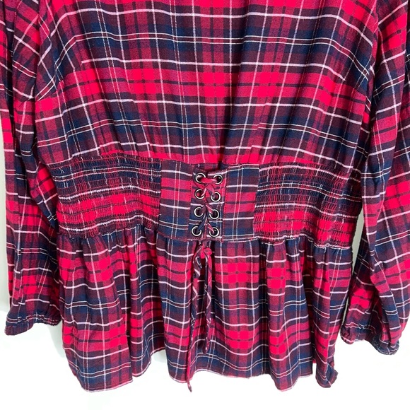 Lane Bryant Red Plaid Flannel Top Shirt-Lace Up Corset Waist-Size 20 - Picture 4 of 9